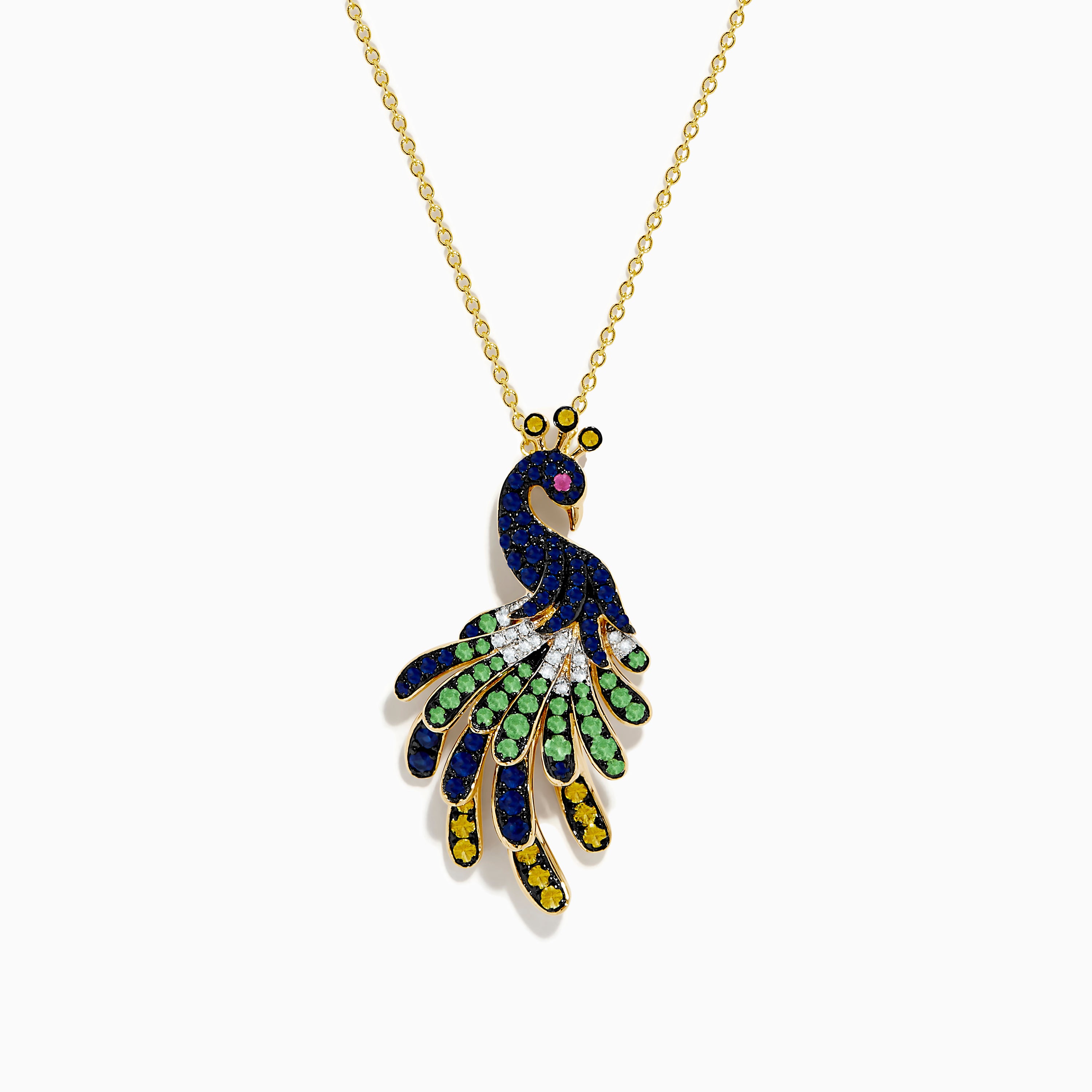 Safari 14K Yellow Gold Multi Color Sapphire and Diamond Peacock