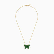 The Nature 14K Yellow Gold Tsavorite and Diamond Butterfly Pendant is shown against a white background.