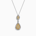 The Canare 14K Two Tone Gold Yellow and White Diamond Pendant features a silver chain with marquise and teardrop shapes set with yellow diamond clusters bordered by sparkling white diamonds.
