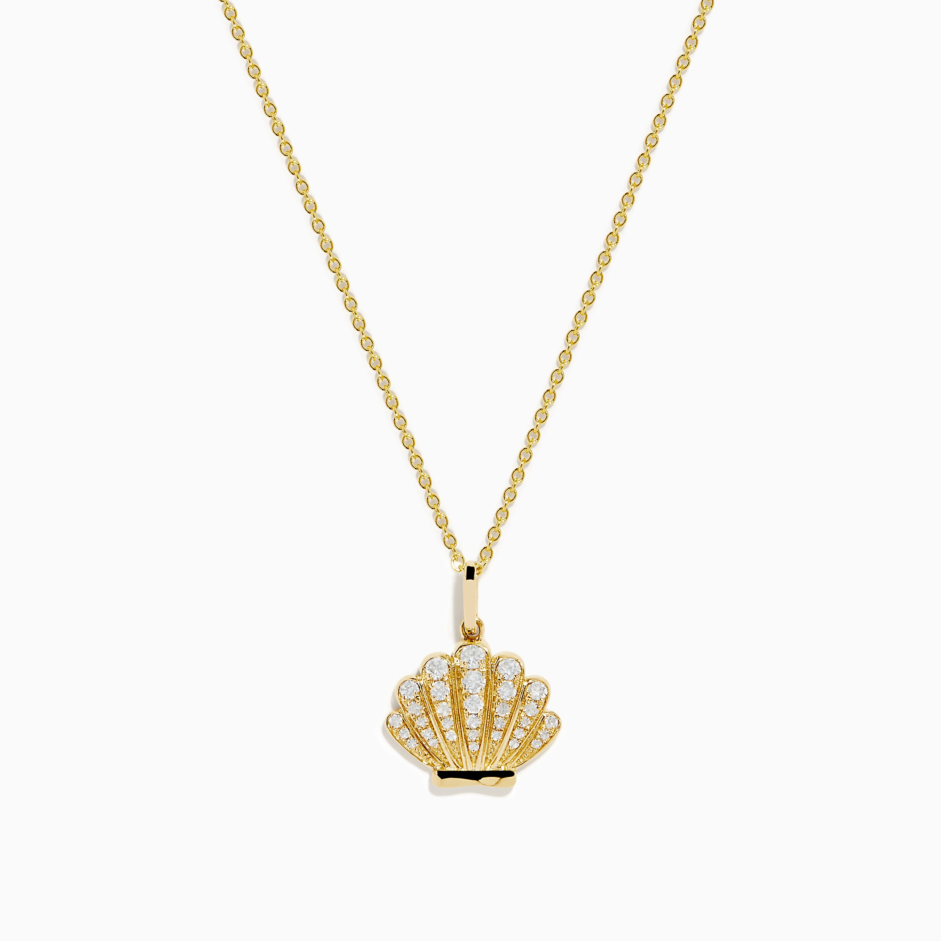 Seaside 14K Yellow Gold Diamond Seashell Pendant –