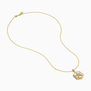 The Seaside 14K Yellow Gold Diamond Starfish Locket Pendant features a hexagonal locket with a diamond starfish design, encrusted with sparkling crystals and suspended from a delicate gold chain.
