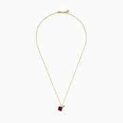 Discover the Novelty 14K Yellow Gold Ruby, Tsavorite and Diamond Apple Pendant—an elegant chain necklace with an apple-shaped pendant accented by vivid rubies, sparkling diamonds, and a green tsavorite leaf.