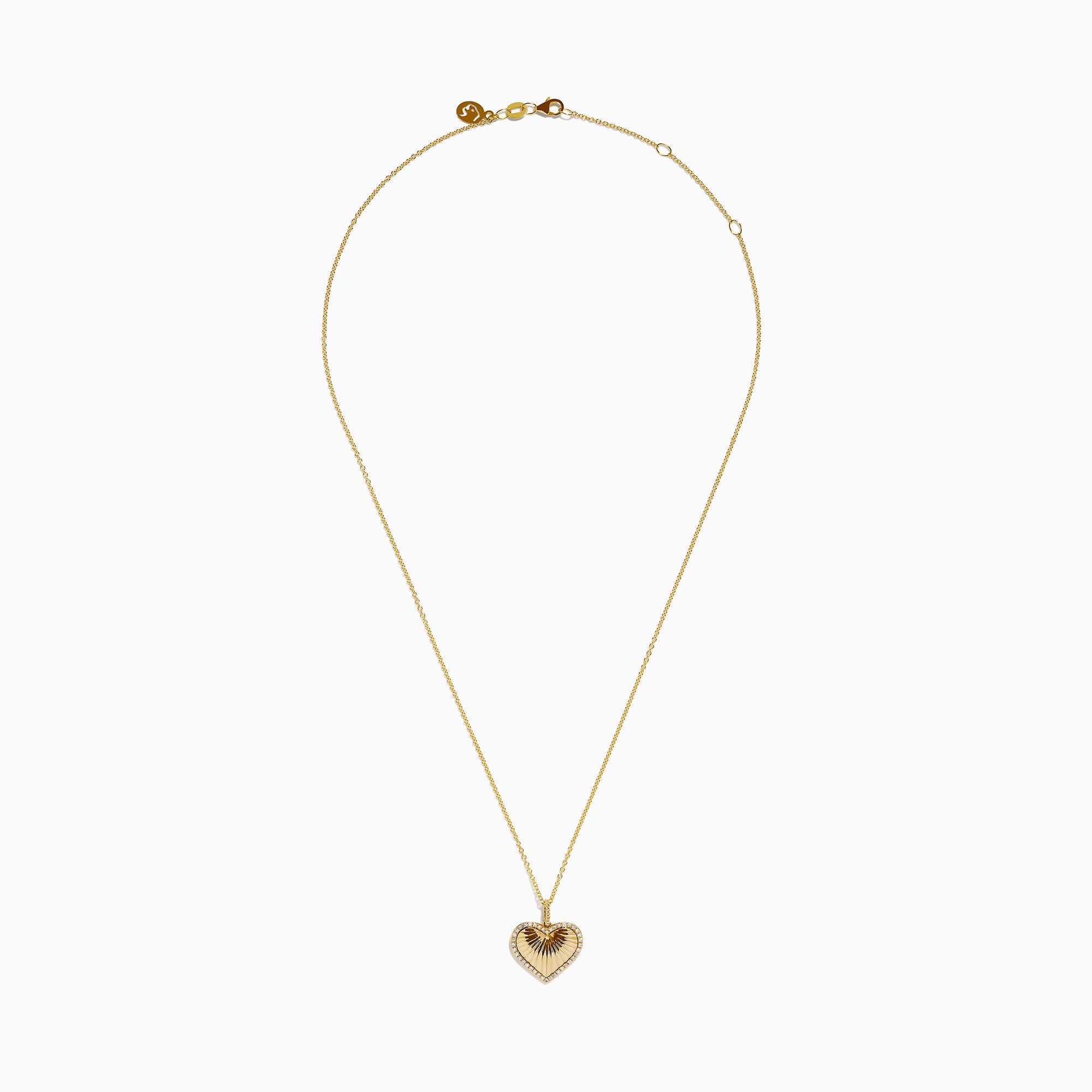 The Novelty 14K Yellow Gold Diamond Heart Pendant features a sunburst diamond design with a sparkling border, shown on a plain white background. A unique addition to any jewelry collection.