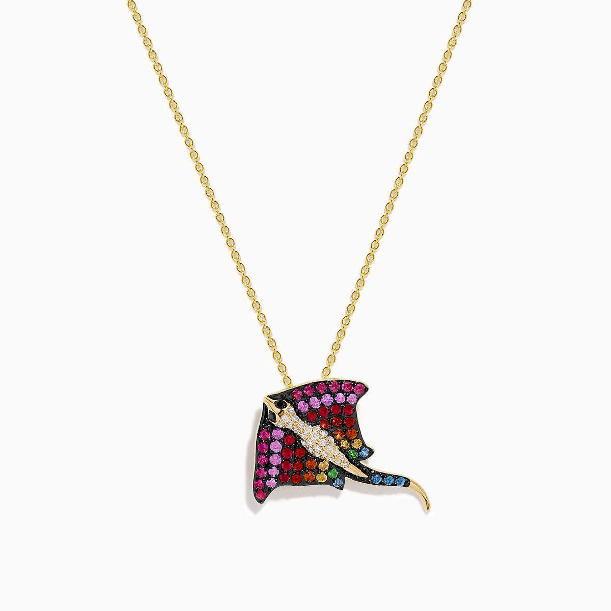 Watercolors 14K Yellow Gold Multi Sapphire, Tsavorite and Diamond Stingray Pendant