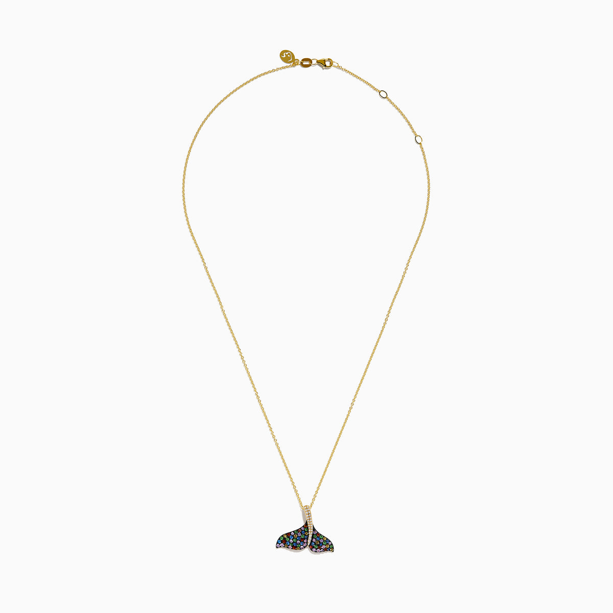 Watercolors 14K Yellow Gold Multi Sapphire and Diamond Whale Tail Pendant