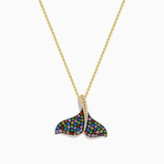 Watercolors 14K Yellow Gold Multi Sapphire and Diamond Whale Tail Pendant