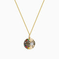 The Watercolors 14K Two Tone Gold Multi Sapphire and Diamond Star Burst Pendant features a central diamond, sapphire accents on one side, and hangs from a delicate two tone gold chain.