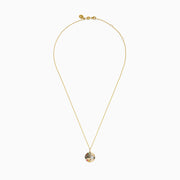The Watercolors 14K Two Tone Gold Multi Sapphire and Diamond Star Burst Pendant features a central diamond, sapphire accents on one side, and hangs from a delicate two tone gold chain.