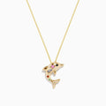Seaside 14K Yellow Gold Multi Sapphire and Diamond Dolphin Pendant displayed on a plain white background.