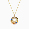 The Watercolors 14K Yellow Gold Multi Color Sapphire and Diamond Pendant features small diamonds and multicolor sapphires set in an outer ring, hanging from a fine yellow gold chain.