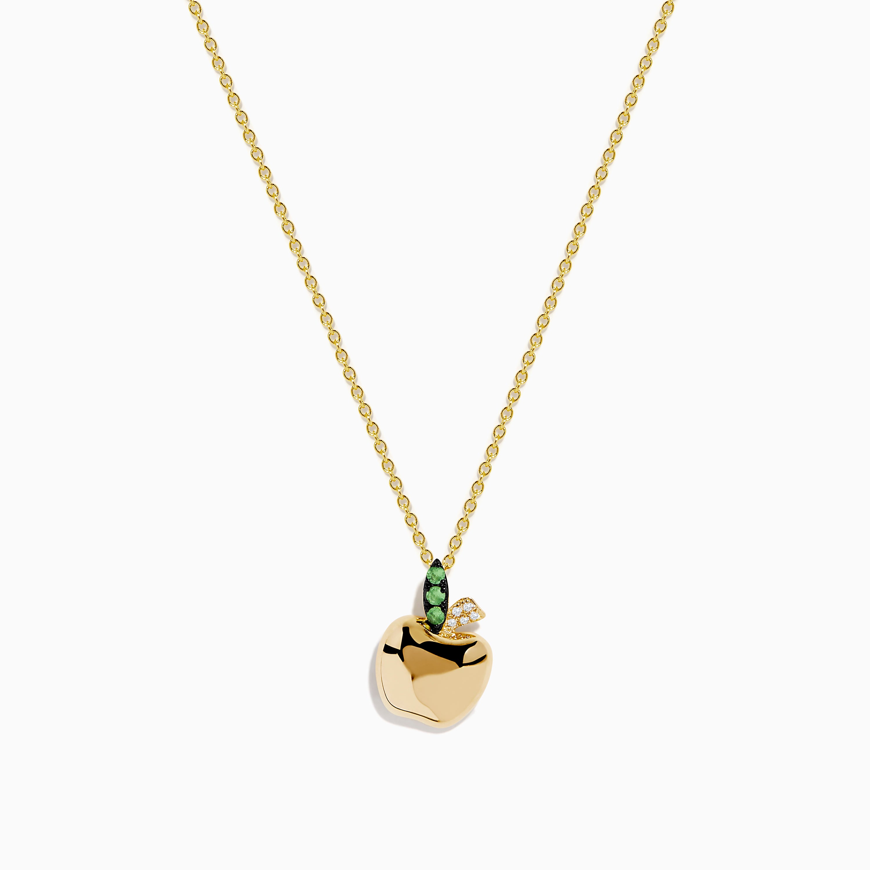 Nature 14K Yellow Gold Tsavorite and Diamond Apple Pendant 