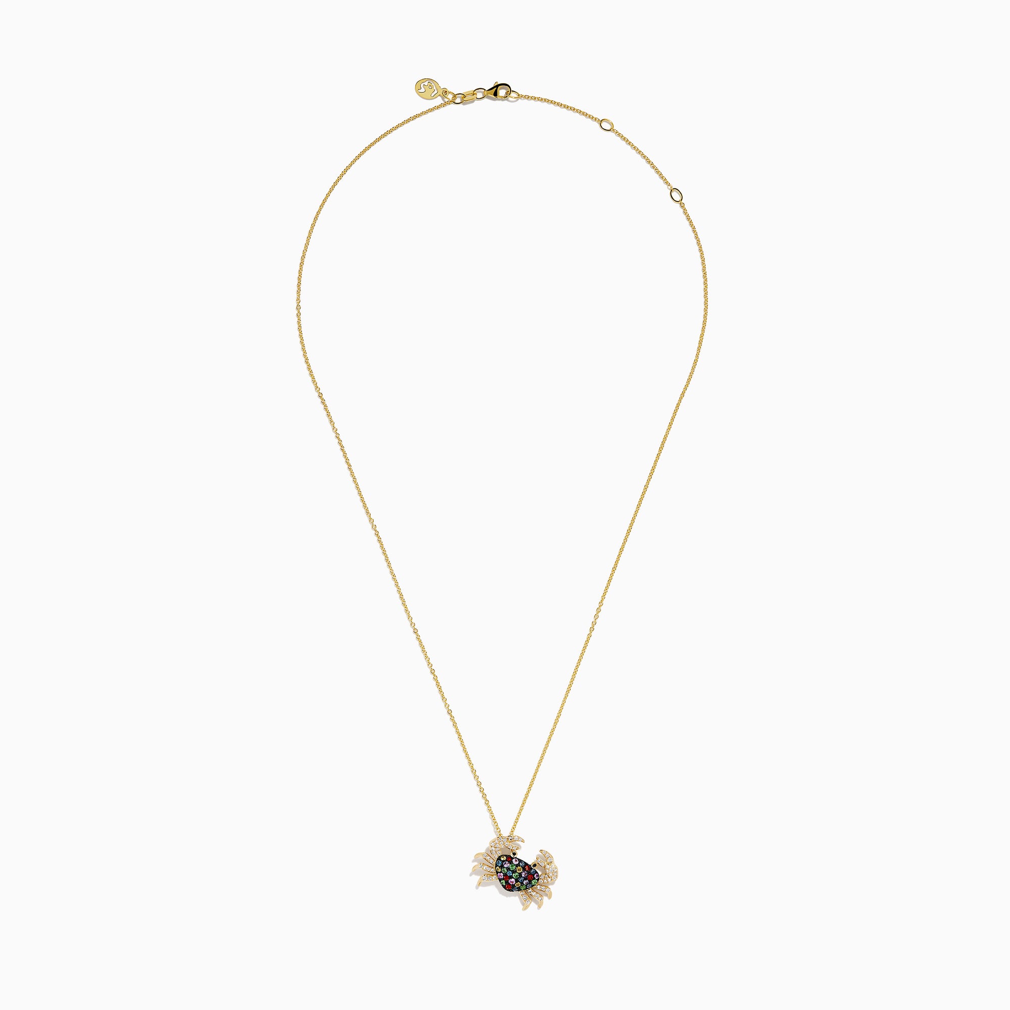Watercolors 14K Yellow Gold Multi Sapphire and Diamond Crab Pendant