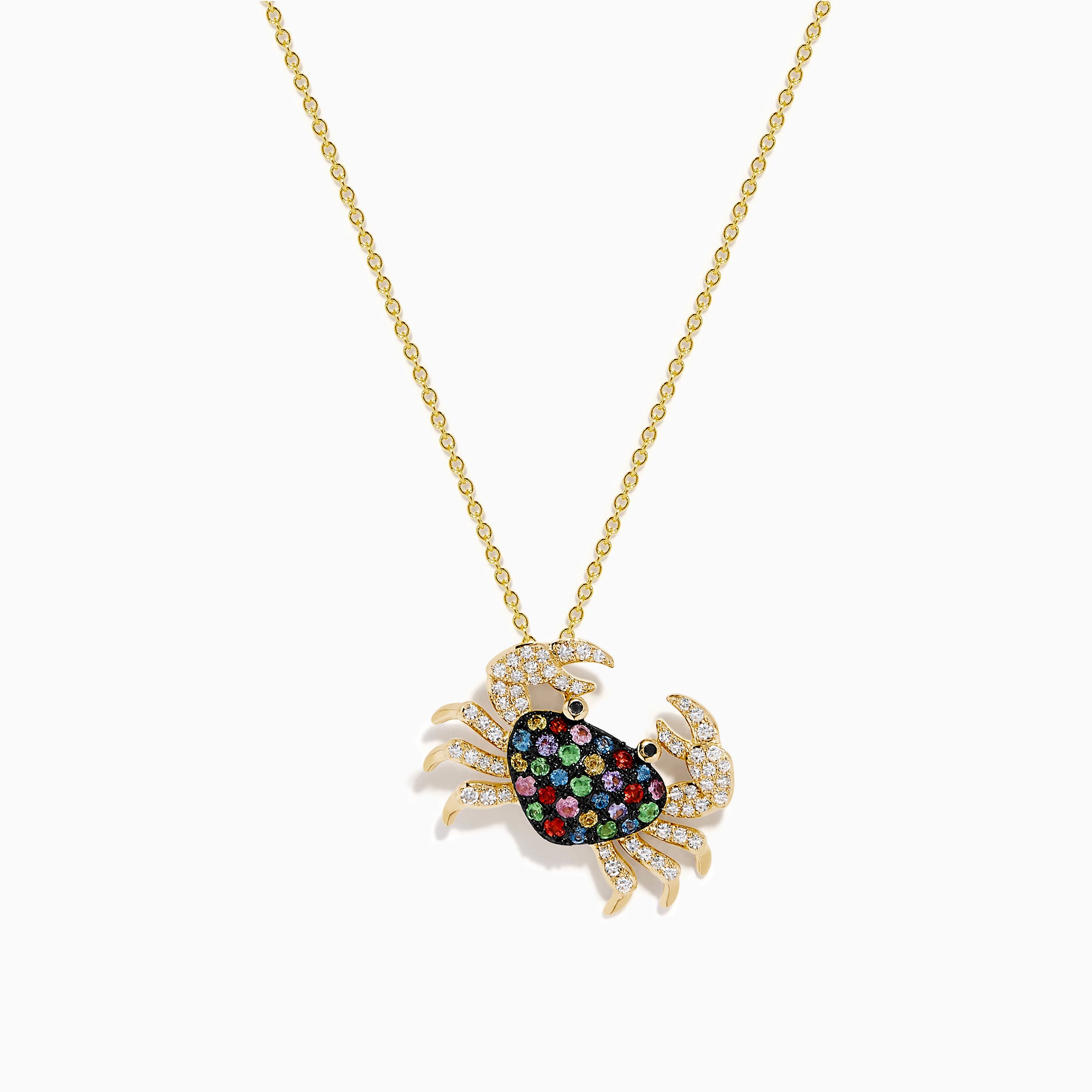 Watercolors 14K Yellow Gold Multi Sapphire and Diamond Crab Pendant