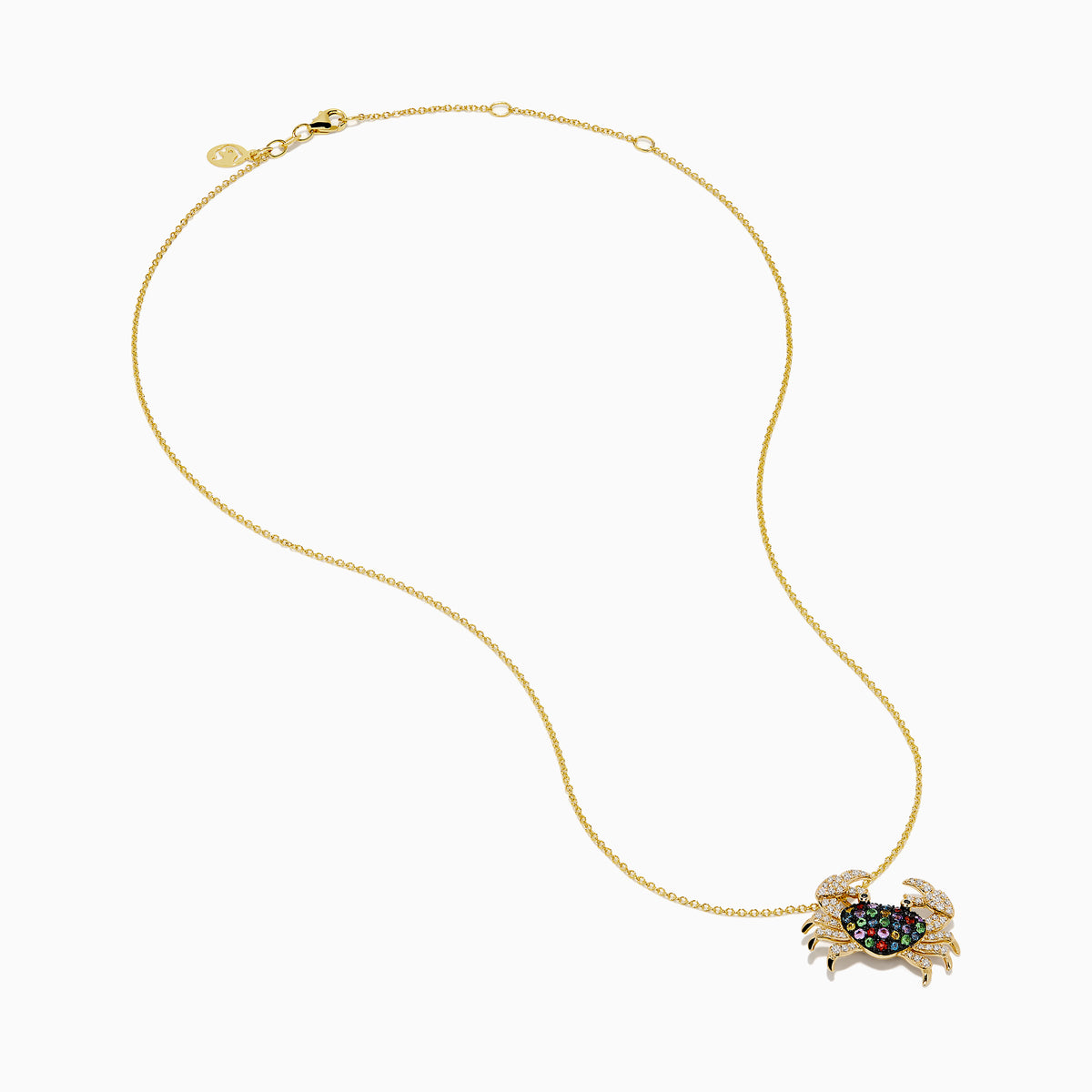 Watercolors 14K Yellow Gold Multi Sapphire and Diamond Crab Pendant
