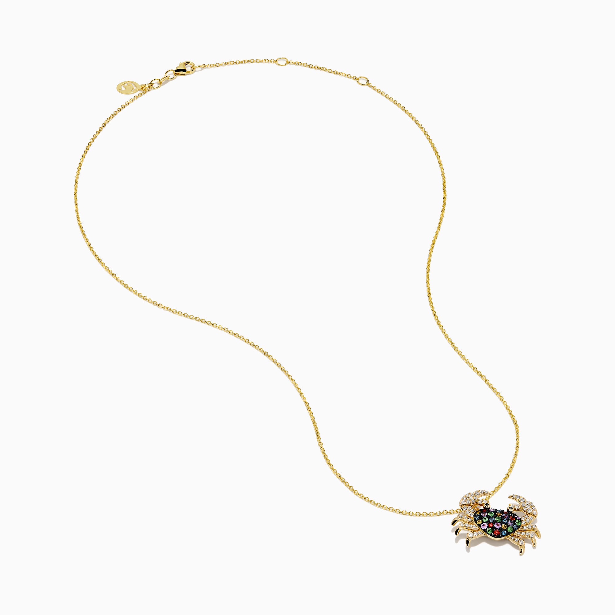 Watercolors 14K Yellow Gold Multi Sapphire and Diamond Crab Pendant