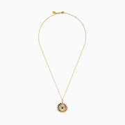 The Watercolors 14K Yellow Gold Multi Sapphire and Diamond Evil Eye Pendant features a central blue eye, radiant rainbow-hued sapphires, and sparkling diamonds set in 14K yellow gold.