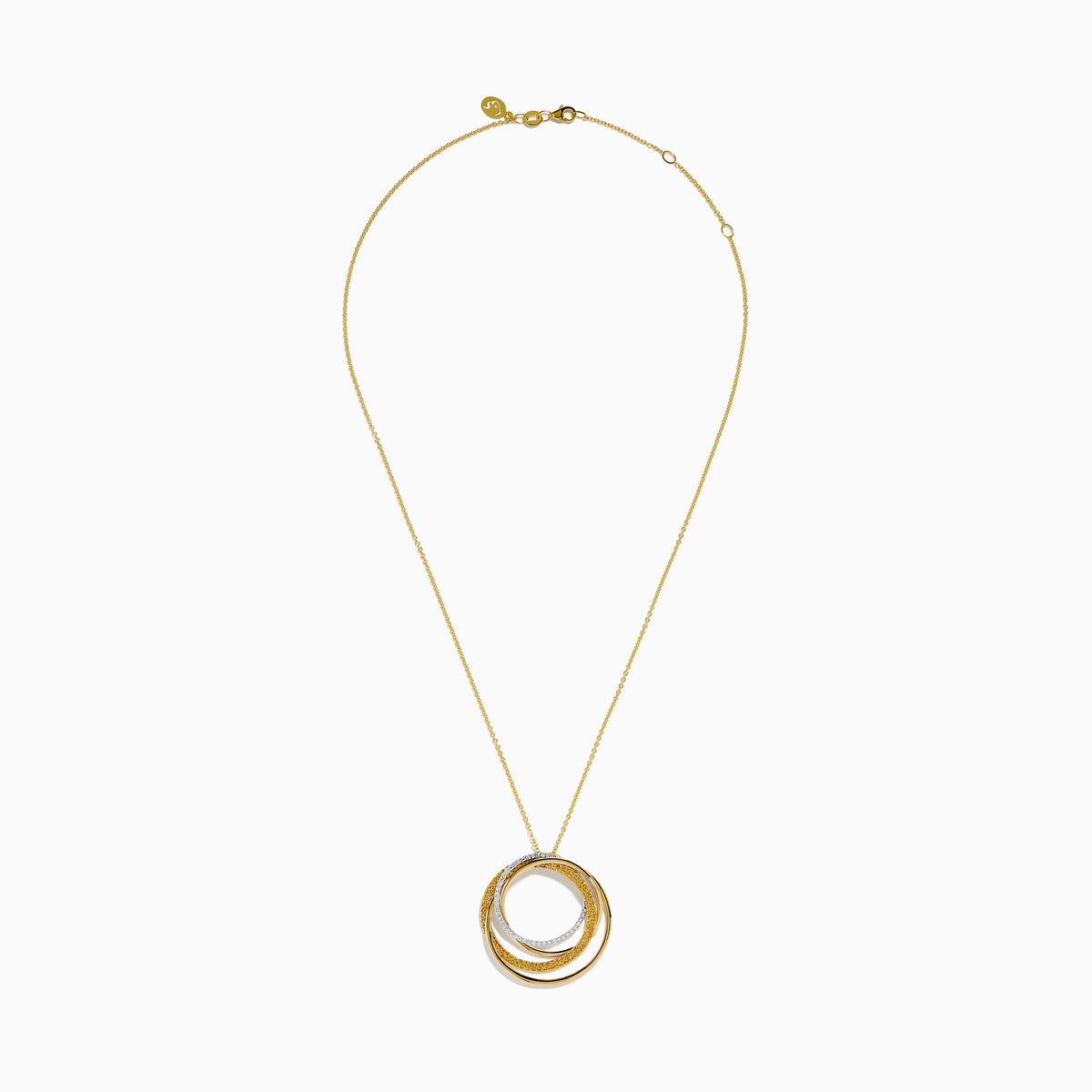 14K two-Tone Gold Yellow and White Diamond Interlocking Circle Pendant