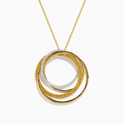 14K two-Tone Gold Yellow and White Diamond Interlocking Circle Pendant