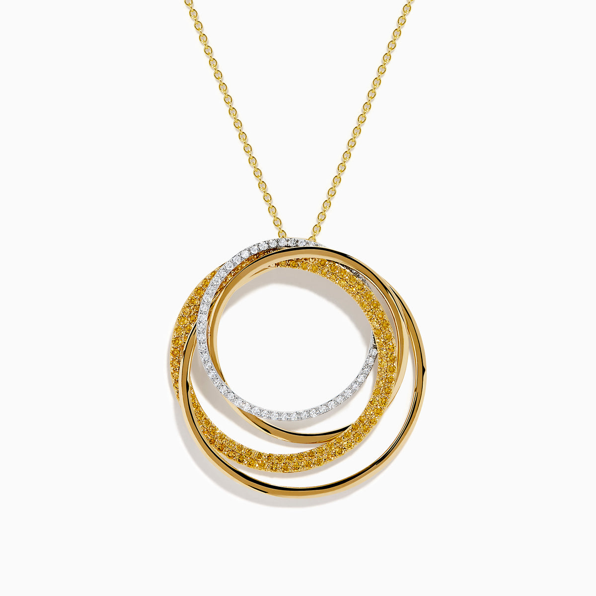 14K two-Tone Gold Yellow and White Diamond Interlocking Circle Pendant