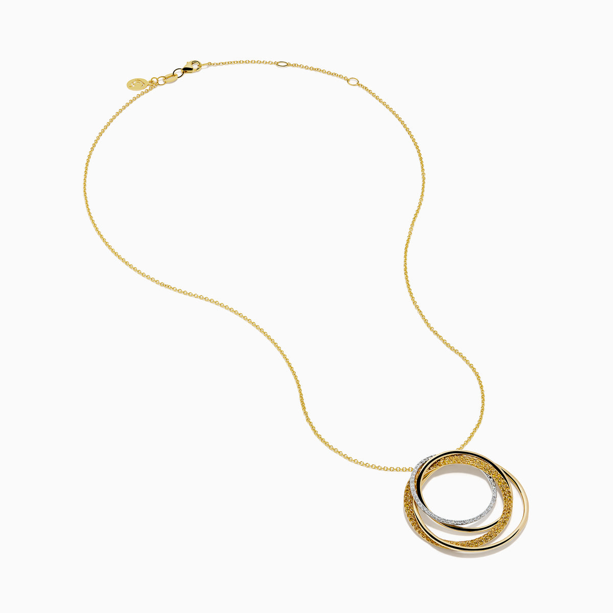 14K two-Tone Gold Yellow and White Diamond Interlocking Circle Pendant