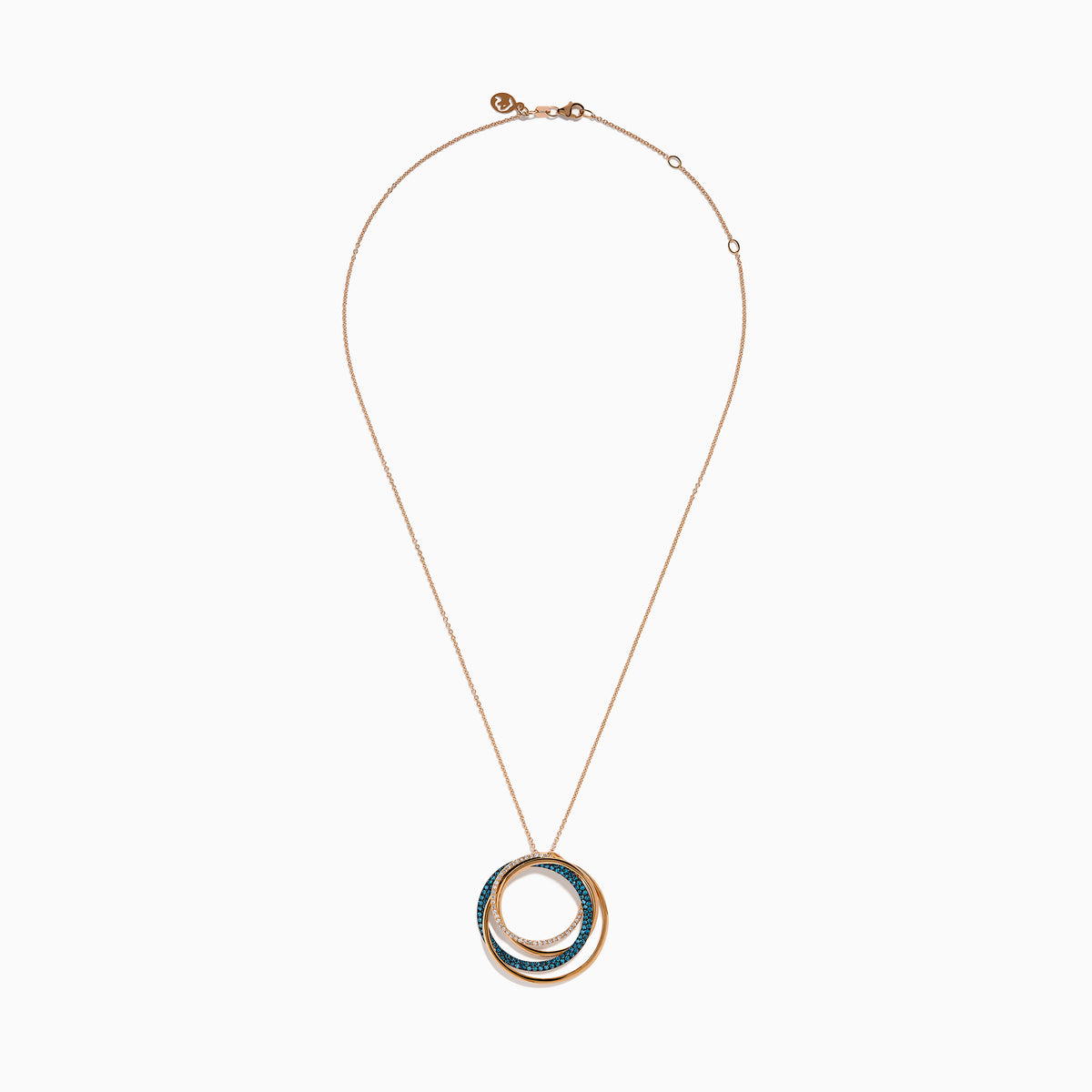14K Rose Gold Blue and White Diamond Interlocking Circle Pendant