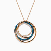 14K Rose Gold Blue and White Diamond Interlocking Circle Pendant