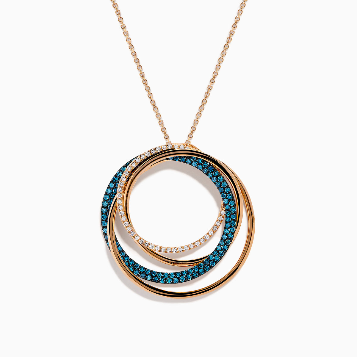 14K Rose Gold Blue and White Diamond Interlocking Circle Pendant