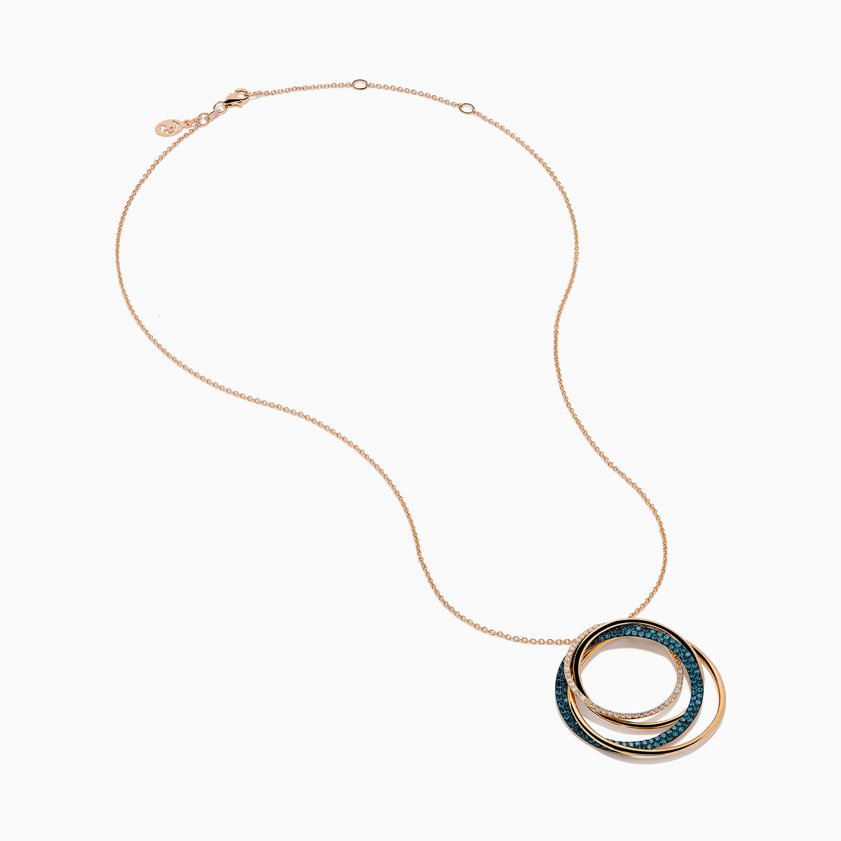 14K Rose Gold Blue and White Diamond Interlocking Circle Pendant