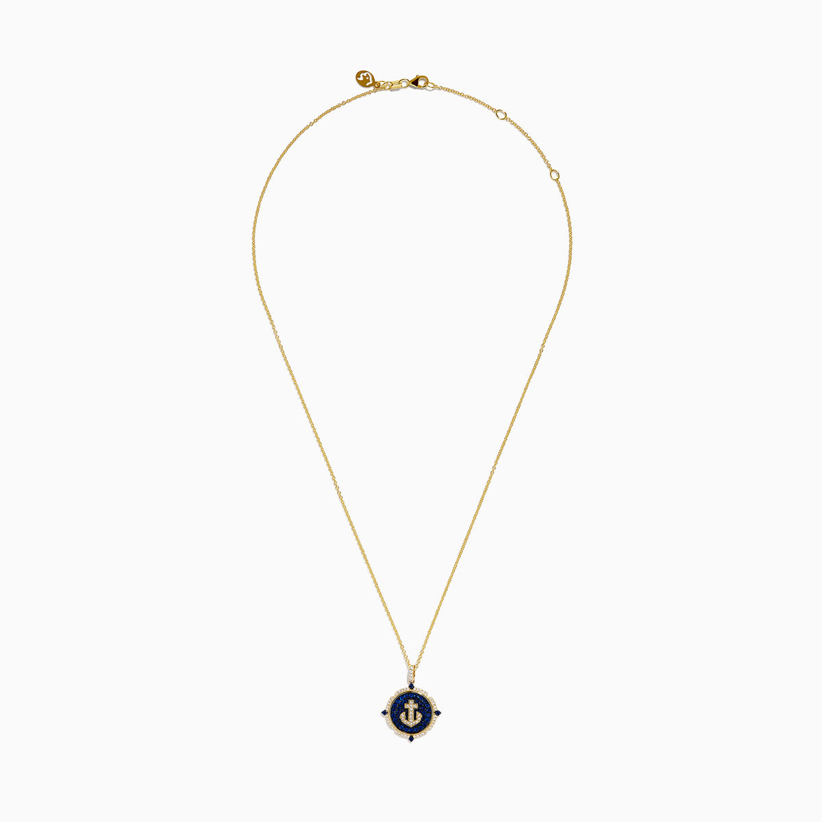 14K Yellow Gold Blue Sapphire and Diamond Anchor Medallion Pendant