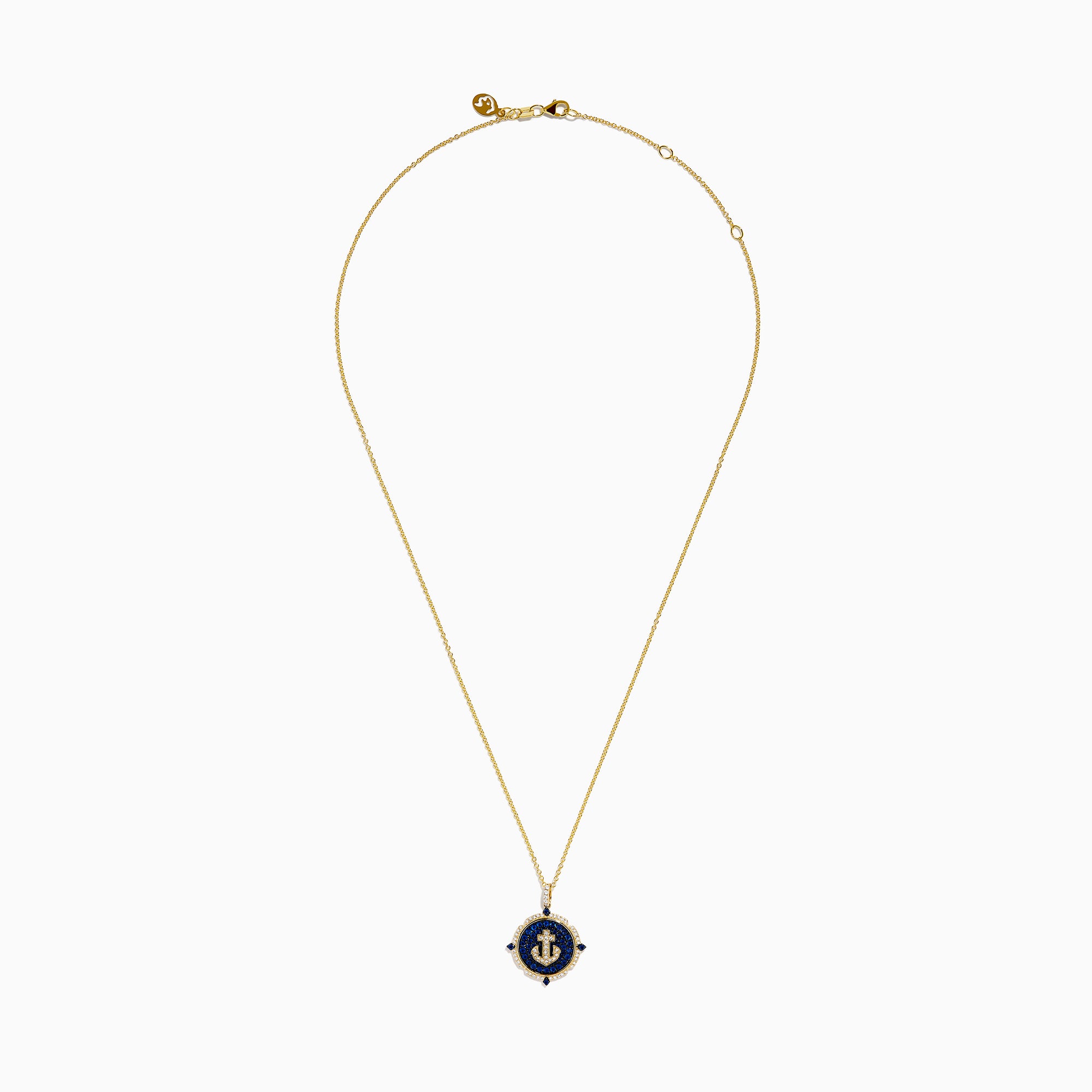14K Yellow Gold Blue Sapphire and Diamond Anchor Medallion Pendant