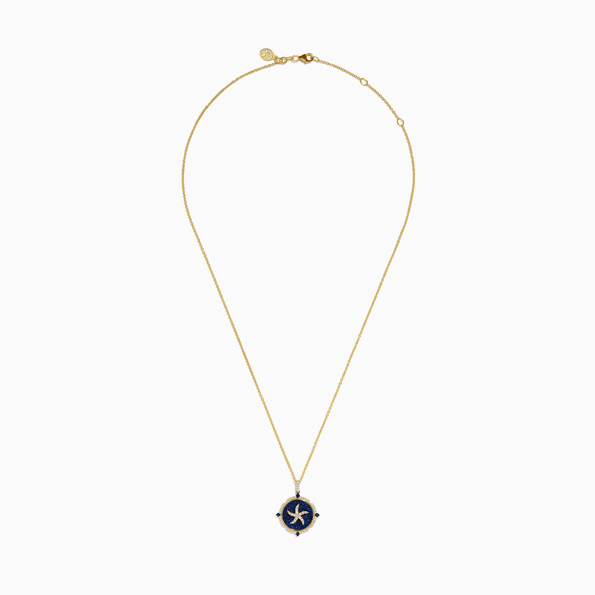 14K Yellow Gold Blue Sapphire and Diamond Starfish Medallion Pendant