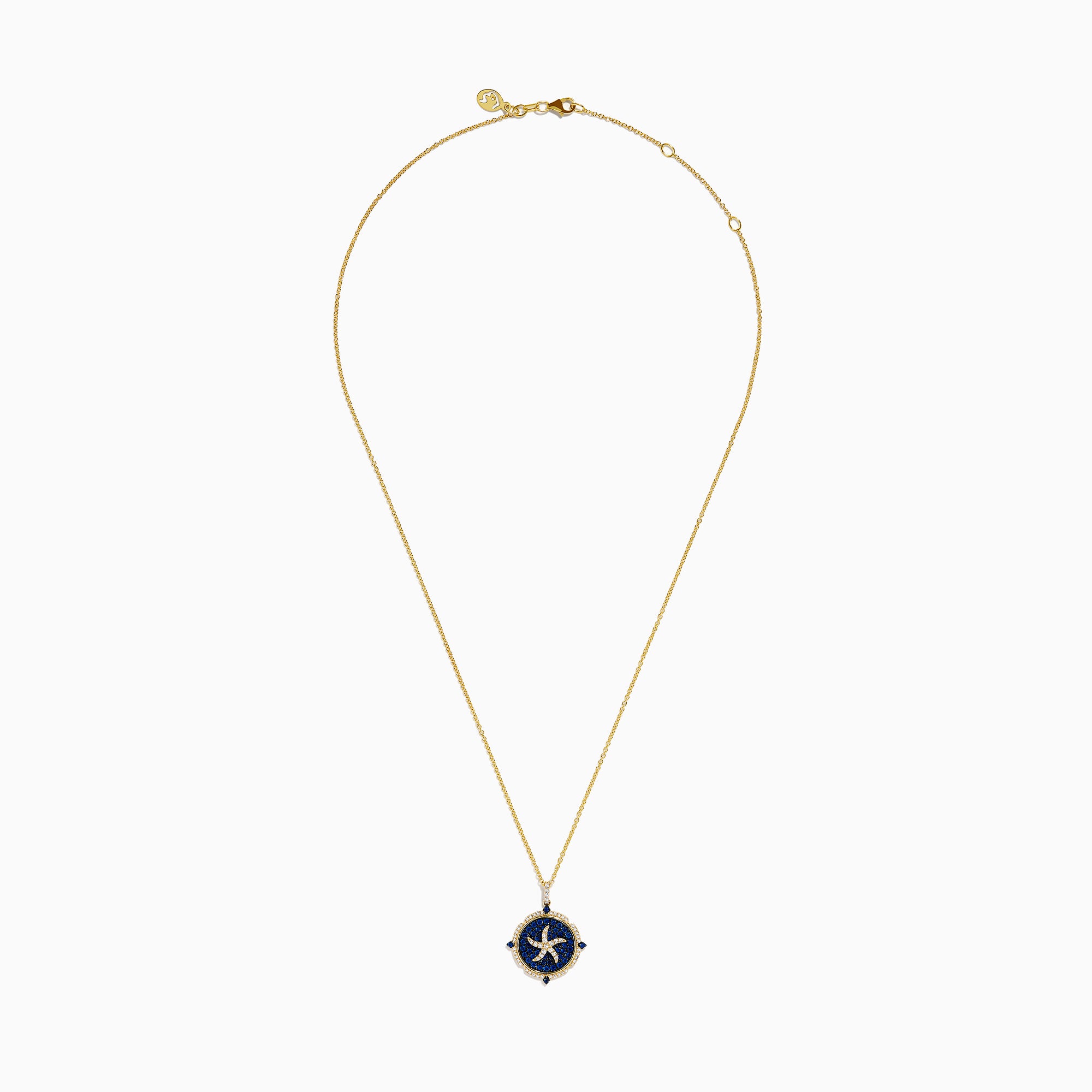 14K Yellow Gold Blue Sapphire and Diamond Starfish Medallion Pendant