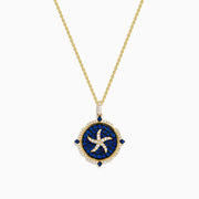 14K Yellow Gold Blue Sapphire and Diamond Starfish Medallion Pendant