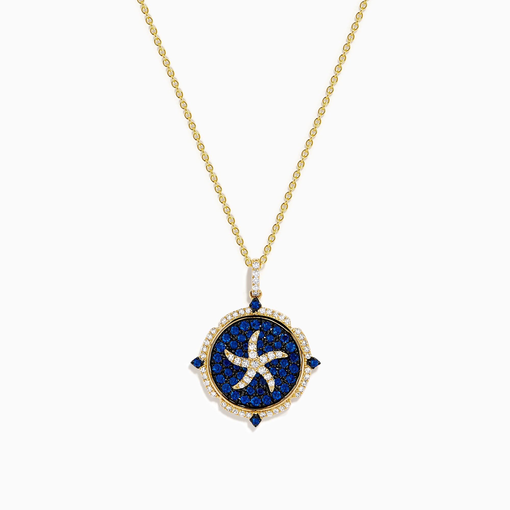 14K Yellow Gold Blue Sapphire and Diamond Starfish Medallion Pendant