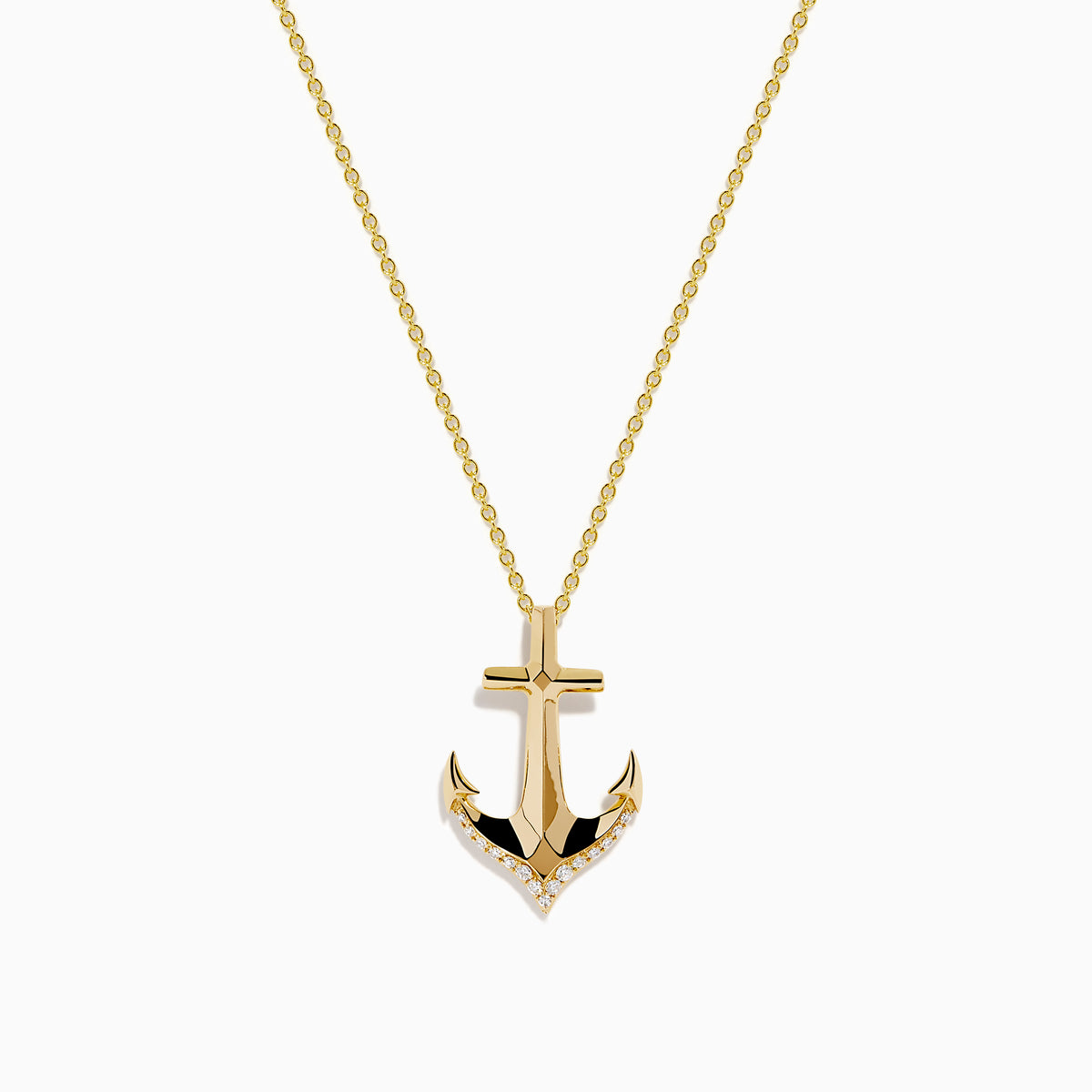 14K Yellow Gold Diamond Accented Polished Anchor Pendant
