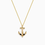 14K Yellow Gold Diamond Accented Polished Anchor Pendant