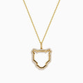 The Signature 14K Yellow Gold Diamond Panther Silhouette Pendant features a minimalist open panther design on a chain, accented with small white gemstones along the edges.