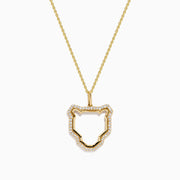 The Signature 14K Yellow Gold Diamond Panther Silhouette Pendant features a minimalist open panther design on a chain, accented with small white gemstones along the edges.