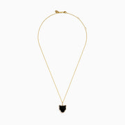 The Signature 14K Yellow Gold Black Agate and Diamond Panther Pendant features a large, irregular black agate bordered with small diamonds, evoking a stylized panther head, shown on a white background.