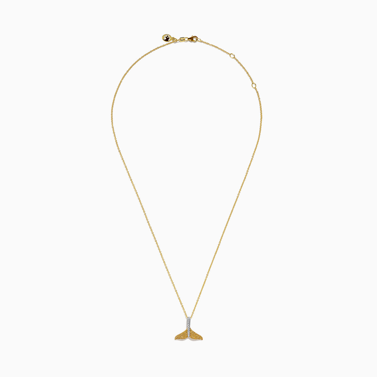 14K Two-Tone Gold Yellow and White Diamond Pave Whale Tail Pendant
