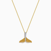 14K Two-Tone Gold Yellow and White Diamond Pave Whale Tail Pendant