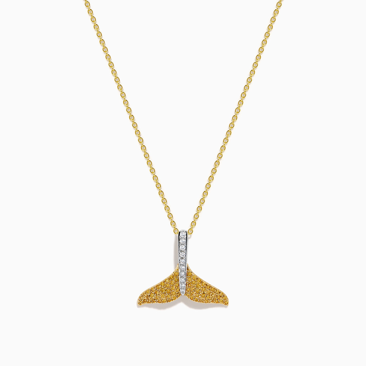 14K Two-Tone Gold Yellow and White Diamond Pave Whale Tail Pendant