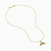 14K Two-Tone Gold Yellow and White Diamond Pave Whale Tail Pendant