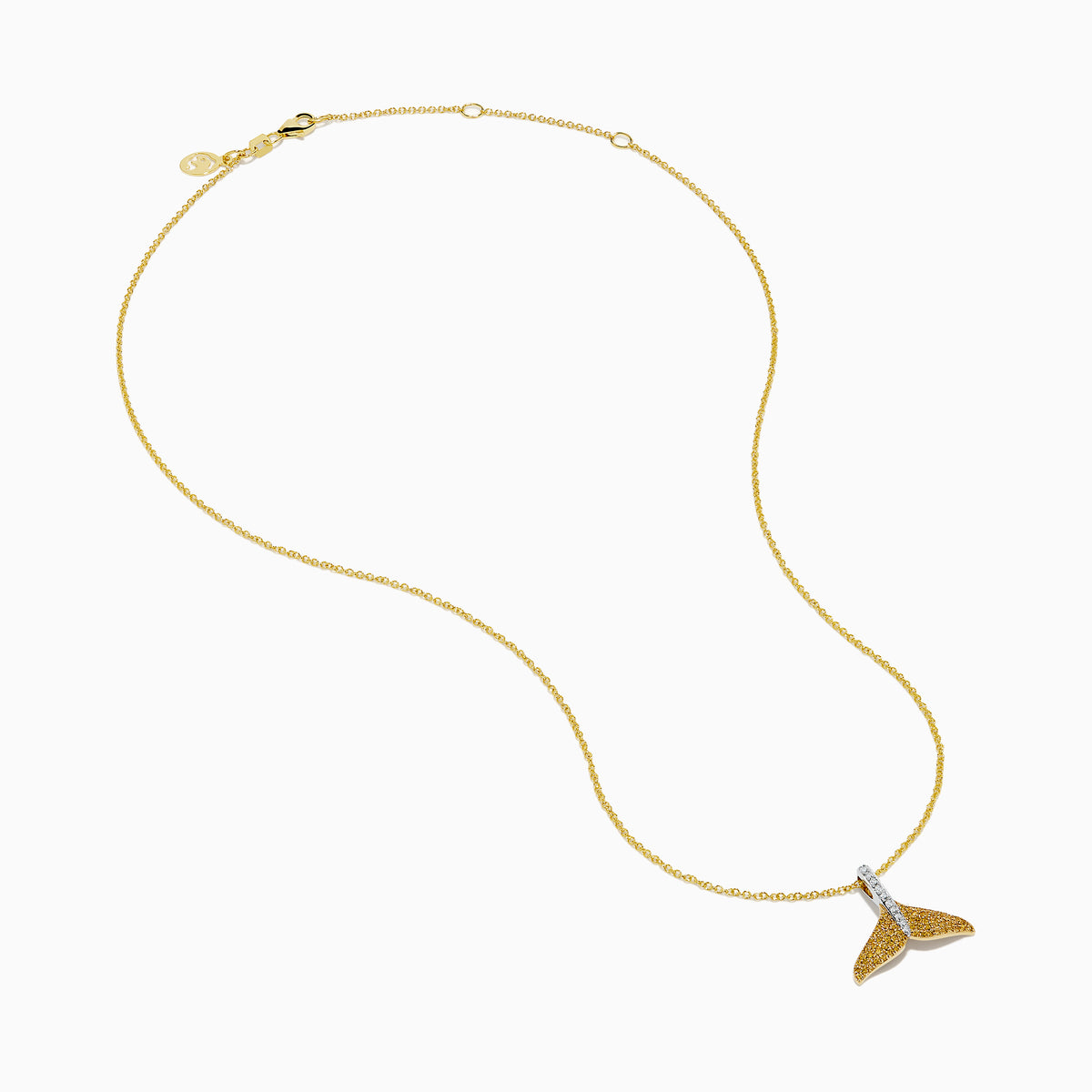 14K Two-Tone Gold Yellow and White Diamond Pave Whale Tail Pendant