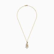The Safari 14K Yellow Gold Diamond Peacock Pendant features an intricately detailed peacock with diamond-adorned tail feathers, suspended from a 14K yellow gold chain, shown on a white background.