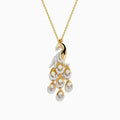 The Safari 14K Yellow Gold Diamond Peacock Pendant features an intricately detailed peacock with diamond-adorned tail feathers, suspended from a 14K yellow gold chain, shown on a white background.