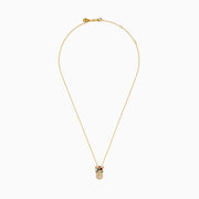 The Signature 14K Yellow Gold Multi Sapphire and Diamond Panther Pendant features a diamond panther with colorful sapphire accents and a circular ring set with small clear stones held in its mouth.