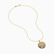 The D'Oro 14K Yellow Gold Geometric Diamond Pendant features a round yellow gold design with a hexagon diamond pattern, suspended from a delicate gold chain and shown on a white background.