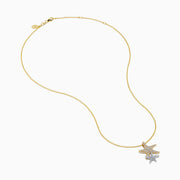 The 14K Two-Tone Gold Diamond Double Starfish Duo Pendant features a gold starfish with sparkling diamonds alongside a silver diamond starfish, creating an elegant, layered necklace look.