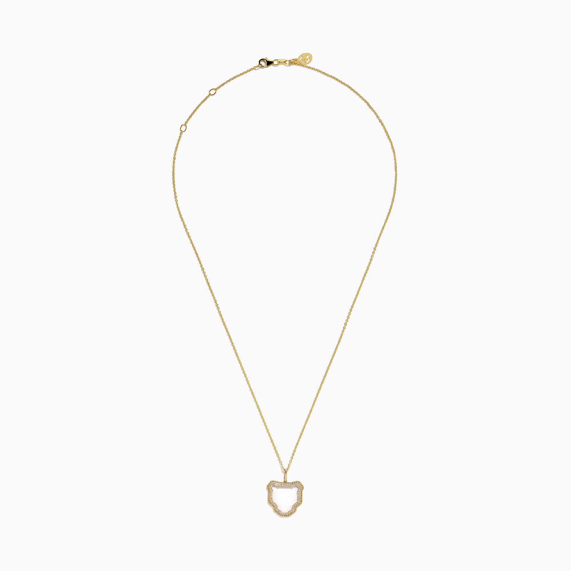 The Signature 14K Yellow Gold Diamond Textured Panther Outline Pendant features a delicate open-center panther shape outlined with sparkling diamonds for an elegant look.